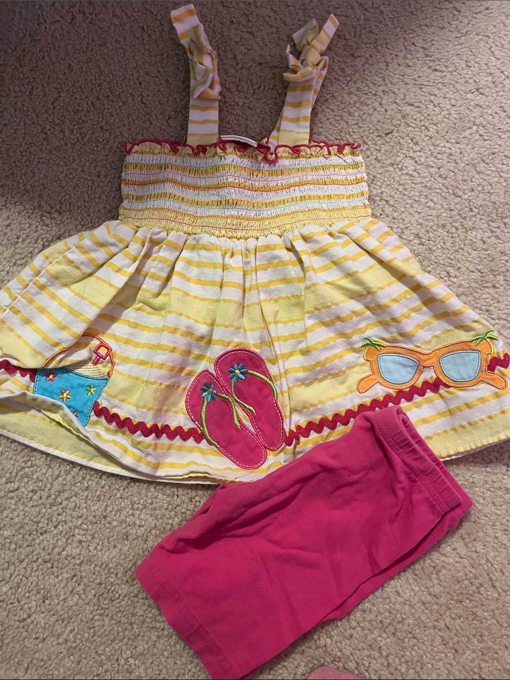 Good Lad Yellow Striped Dress and Pink Shorts Matching Set